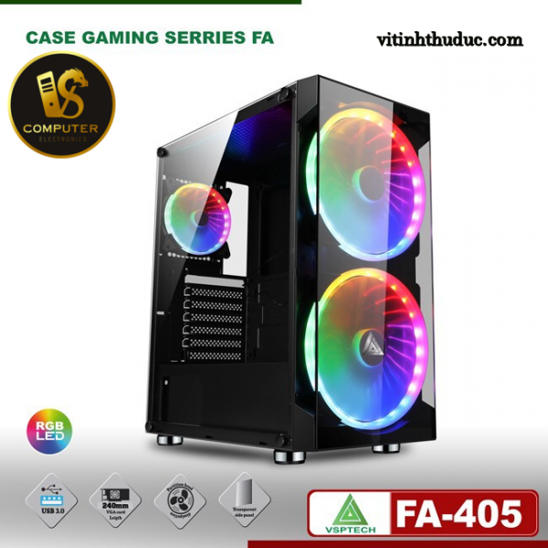 Case FA-405 Gaming Có Sẵn Fan 20cm LED ARGB.