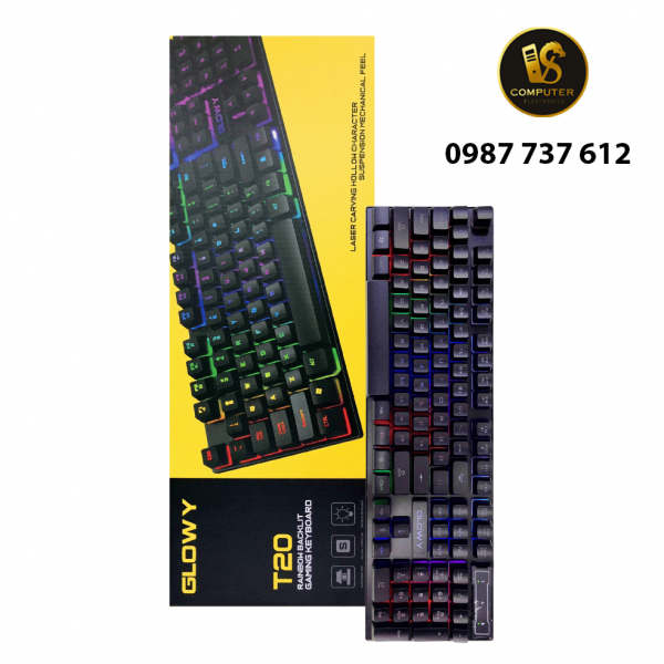 GLOWY T20 – Bàn phím gaming giả cơ, đèn LED 7 màu rực rỡ, thiết kế đẹp mắt, bền bỉ!
