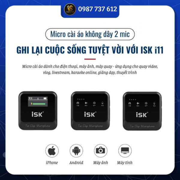 Micro Cài Áo ISK iM11 (Loại 2 Mic 1 Đầu Thu) – Dành Cho Điện Thoại, Máy Ảnh, Máy Quay livestream
