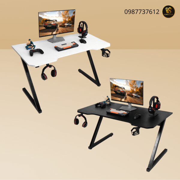 Bàn Gaming Chữ Z Chân Đen Mặt Đen, Chân Đen Mặt Trắng