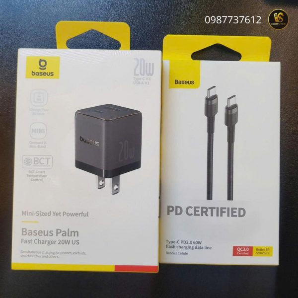Combo Sạc Nhanh Baseus Palm 20W + Cáp Type C to Type C – Sạc Nhanh, An Toàn, Nhỏ Gọn