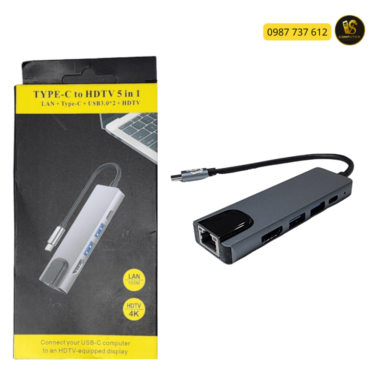 Bộ Hub Chuyển Đổi USB-C to HDTV 5 in 1 (LAN + HDMI + USB 3.0 + Type-C)