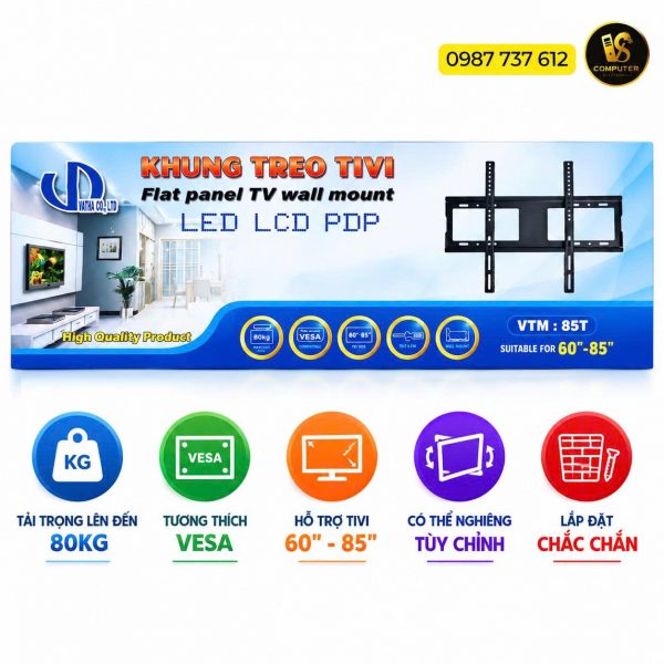 Khung Treo Tivi Áp Tường VTM 85T (60 – 85 Inch) – Chịu Lực Khủng 80kg, Chuẩn VESA Cao Cấp