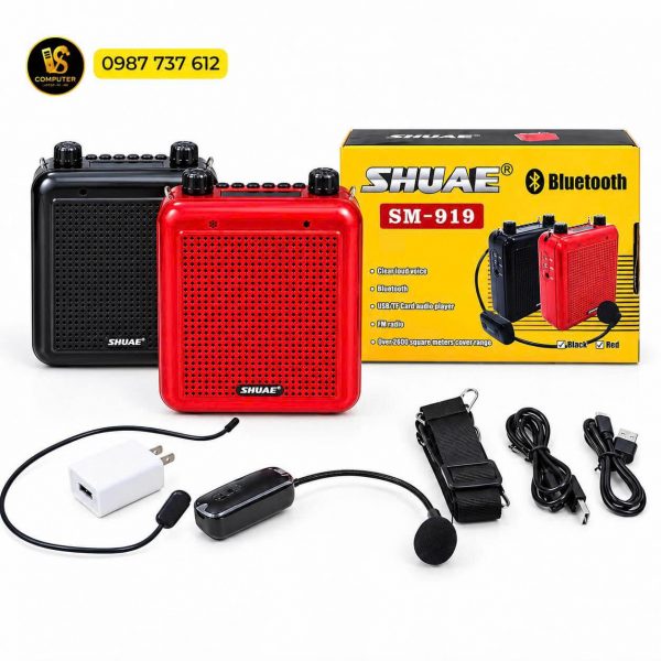 Loa Trợ Giảng SHUAE SM-919 Bluetooth – Loa Máy Trợ Giảng Có Micro, USB/TF, FM (MÀU ĐEN, ĐỎ)
