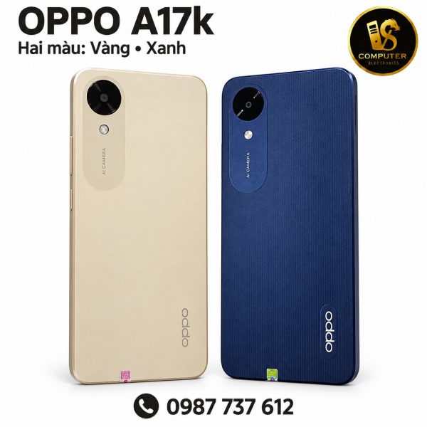 Điện thoại OPPO A17k RAM 3GB/64GB màu vàng, xanh navy – Thiết kế đẹp, pin 5000mAh