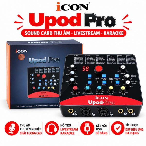 ICON Upod Pro – Sound Card Thu Âm USB 2 Mic, 1 Guitar, 72 Hiệu Ứng DSP