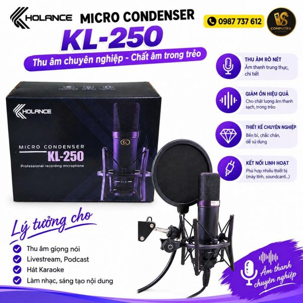 Micro Condenser KOLANCE KL-250 – Micro Thu Âm Chuyên Nghiệp Cho Hát, Livestream, Podcast